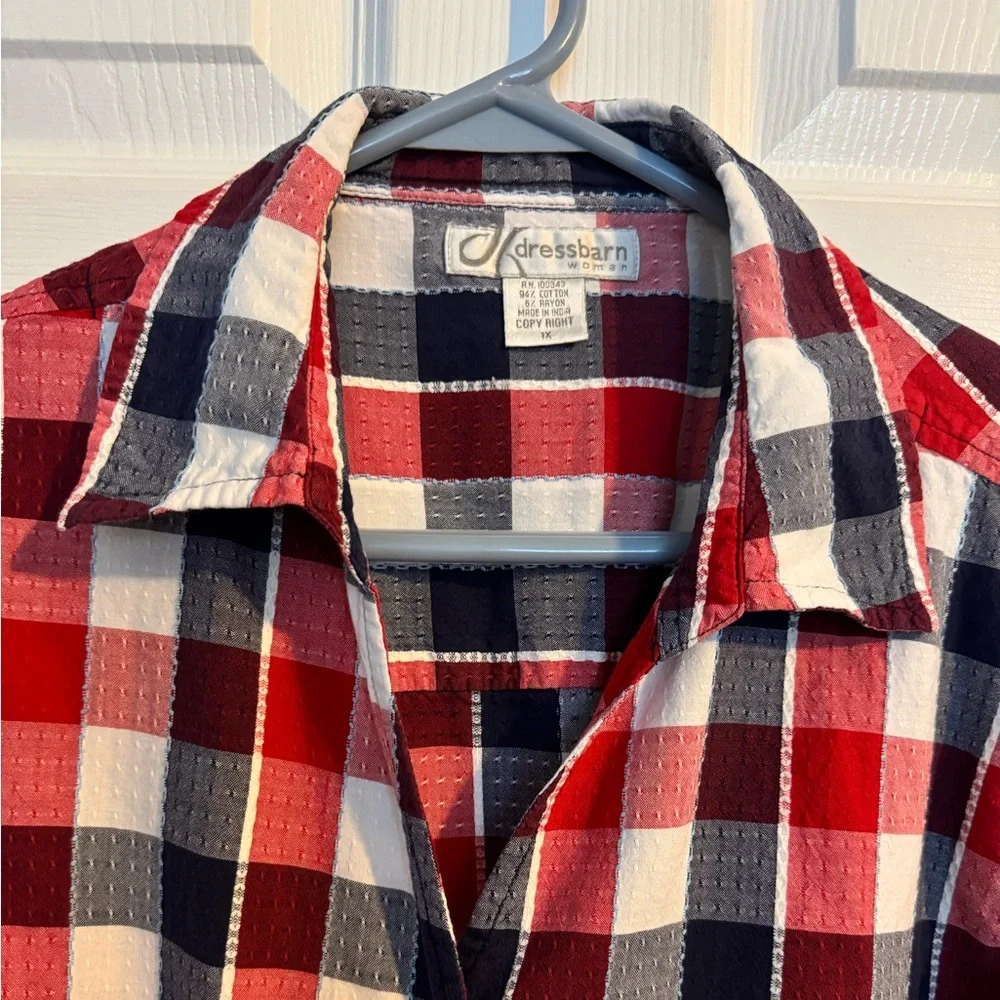 Red/Blue/White Plaid Button-Up Women’s Top sz 1X - Picture 4 of 14